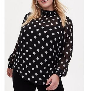 BLACK SHEER CHIFFON POLKA DOT BLOUSE